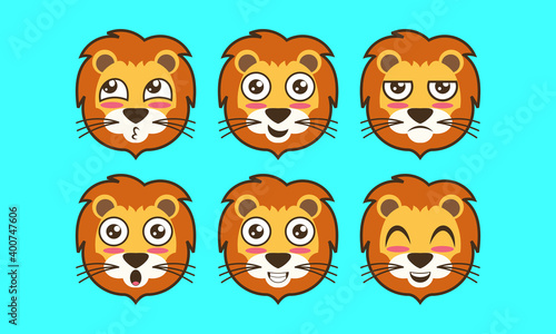 Vector illustration of cute animal face expression logo, pet, lion icon