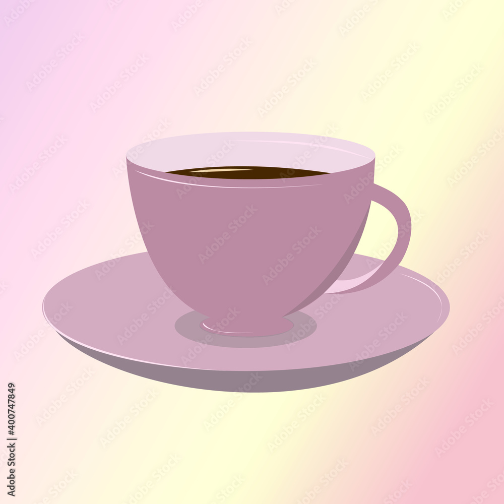 Lilac cup and saucer. Tea, coffee in a beautiful mug. Vector illustration. Lilac cup and saucer. Tea, coffee in a beautiful mug. Vector illustration.