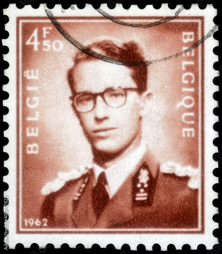 Postage stamp issued in Belgium the image of the King Baudouin I, 1930-1993. From the series on King Baudouin Type Marchand, circa 1972
