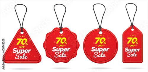 Red color price tag design set , Vector 
