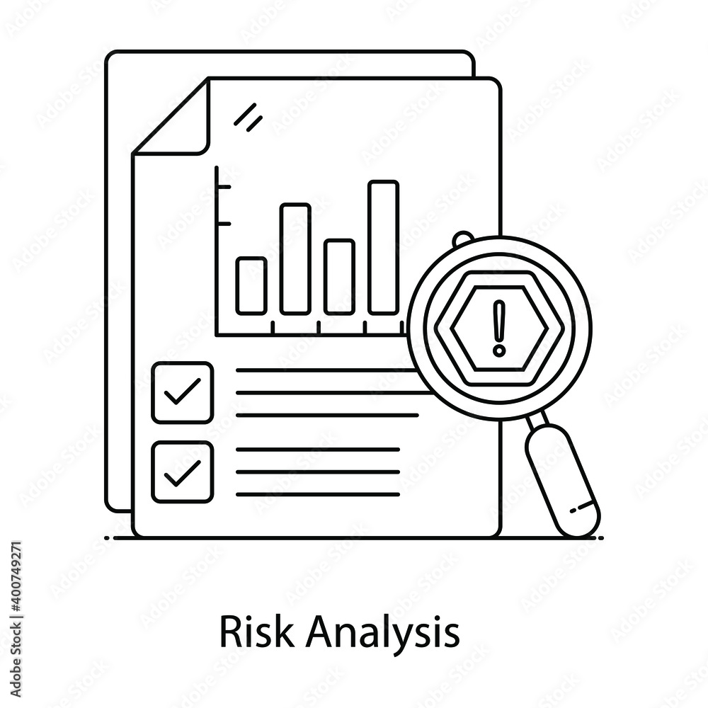 Risk analysis flat outline concept icon showing, risk evaluation Stock