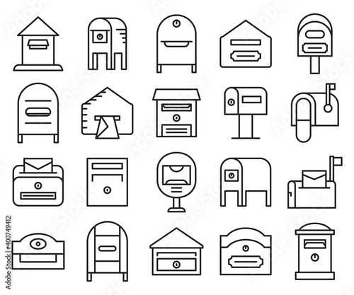 mailbox and postbox icons set line design vector