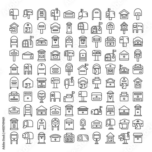 big collection of postbox and mailbox icons line design