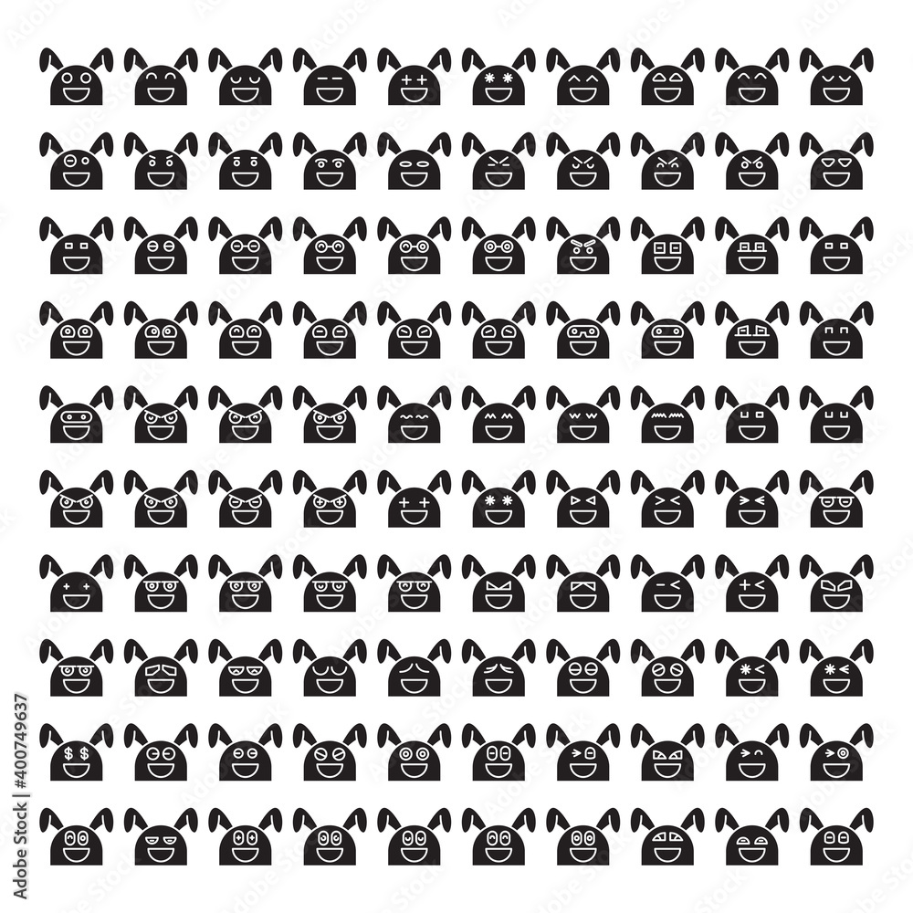 set of rabbit emoticon icons glyph style set of rabbit emoticon icons glyph style
