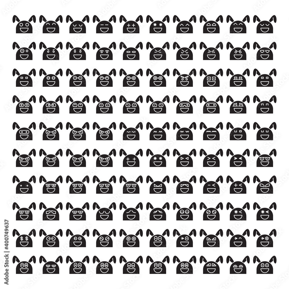 set of rabbit  emoticon icons glyph style