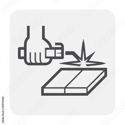 Welding workpiece icon. Consist of base or parent metal and weld metal. That is fabrication process to join metal to metal by electricity i.e. fabrication, construction, erection, manufacturing etc.