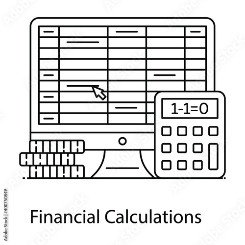 
Perform finance functions, flat outline vector of financial calculations
