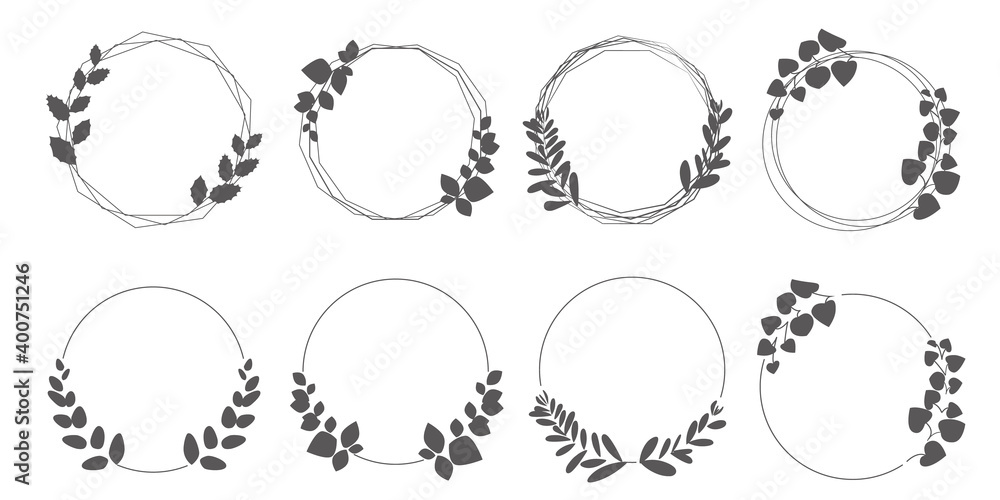 Set Of Laurel Wreath Design Elements Black Circle Border Vector Ornaments Wreath Decoration With Leaves Vector Illustration リーフデザイン グリーンリースイラスト リース イラスト Stock Vector Adobe Stock