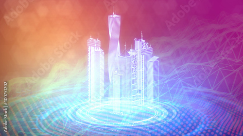 mesh urban buildings renders, cg 3d illustration of industry