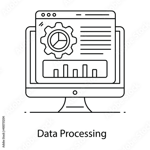 
Data processing flat outline vector, performing system operations
