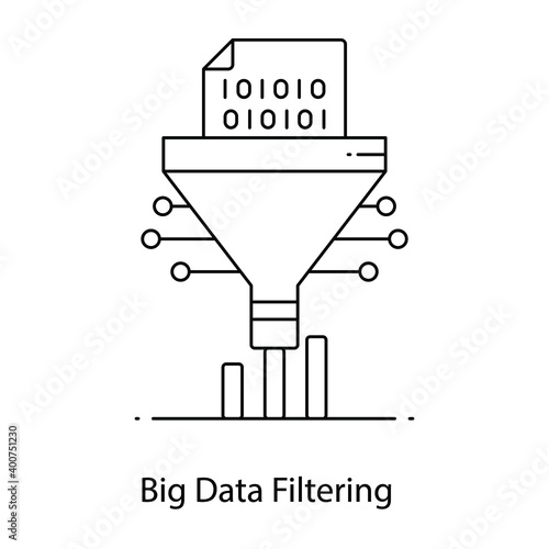 
Flat outline concept icon of big data filtering showing, analysis of data sunset 
