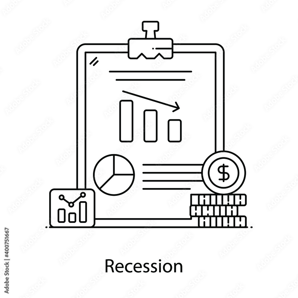 Term of macroeconomics, flat outline concept icon of recession
Term of macroeconomics, flat outline concept icon of recession