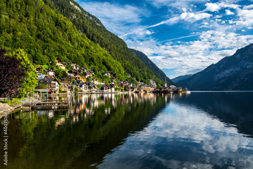 Picturesque Lakeside Town Hallstatt At Lake Hallstaetter See In Austria