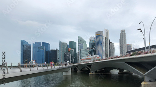 Singapore city central business district harbour bridge and skyline