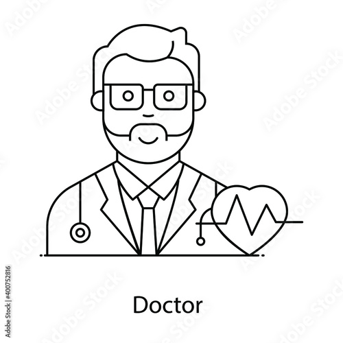 
A health professional avatar, doctor flat outline vector
