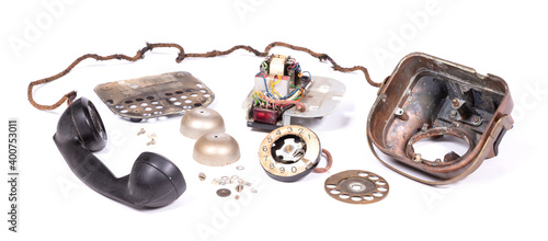 Disassembled old retro vintage rotary phone