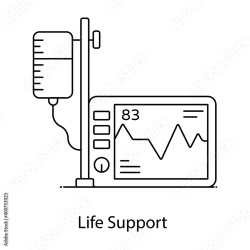 
Electrocardiogram in a flat outline vector, life support
