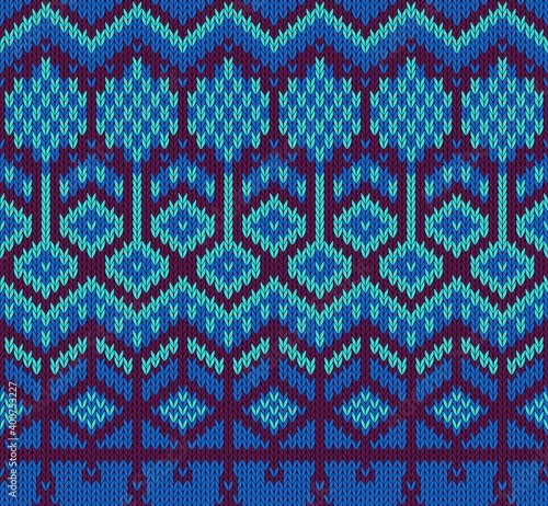 Knitted sweater seamless pattern in blue colors