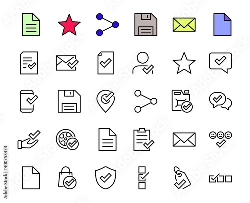 A simple set of claim related vector line icons. Contains icons such as security guarantee, received document, read message, verification, quality and much more. Editable Bar. 480x480