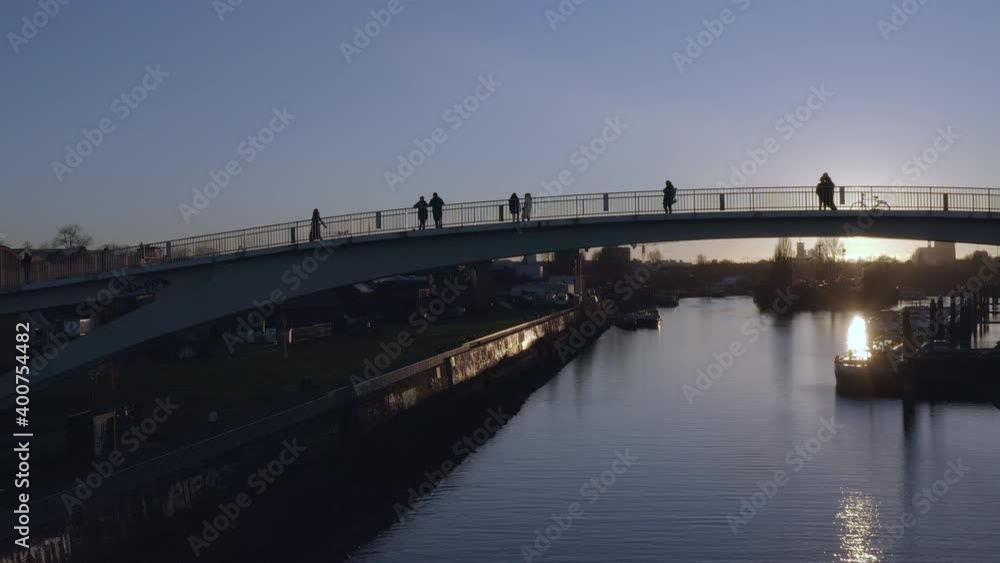 aerial view from bridge over the river at sunset aerial view from bridge over the river at sunset