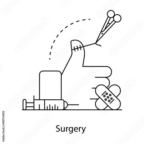 
Hand surgery in flat outline concept icon
