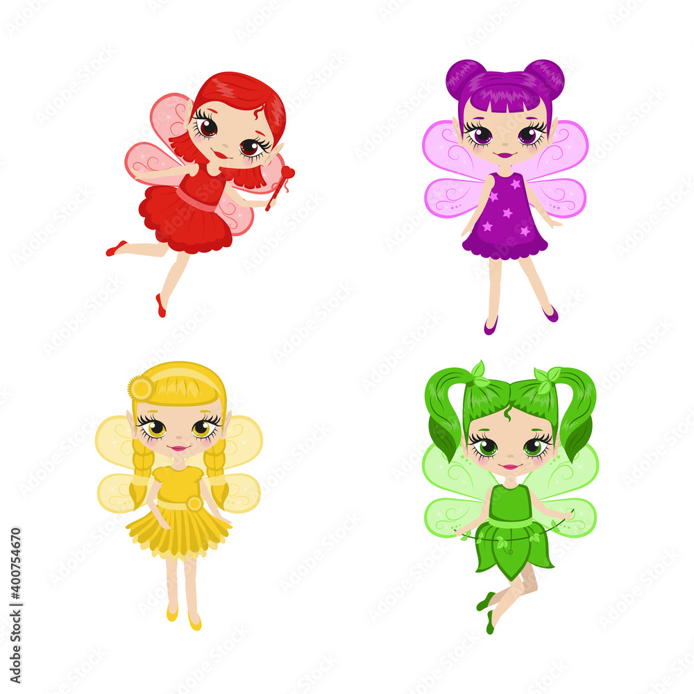Fototapeta premium Set of cartoon fairies characters.