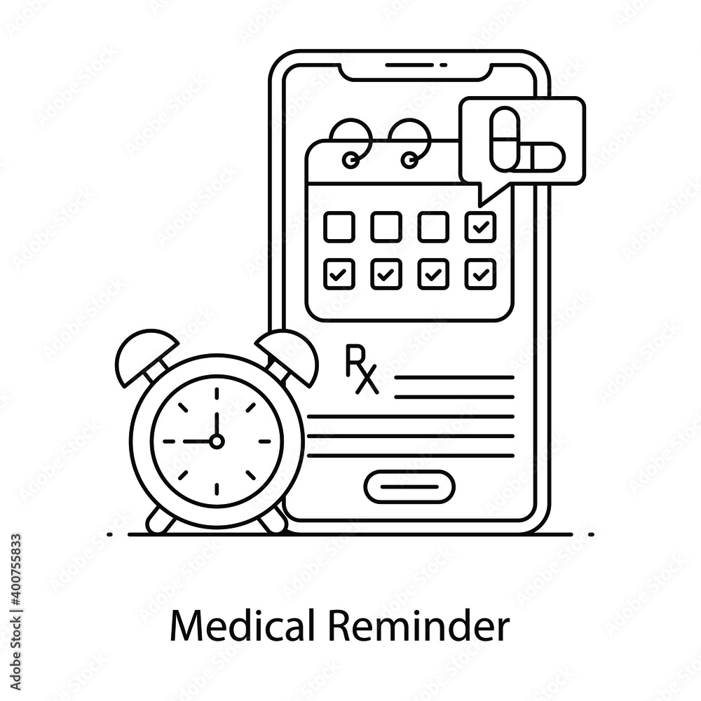 Naklejka premium Concept icon of medical reminder, flat outline design 