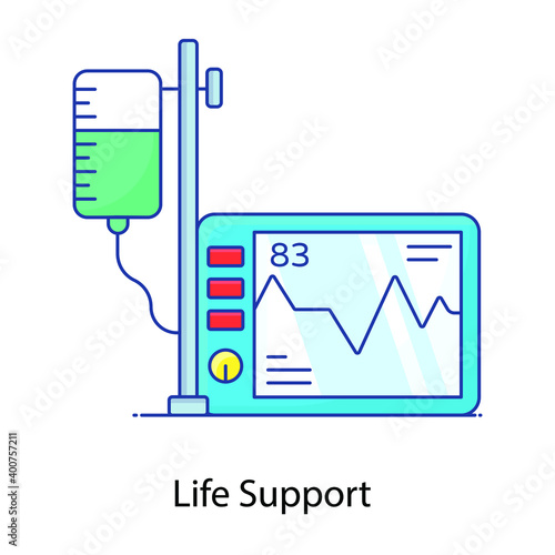 
Electrocardiogram in a flat outline vector, life support
