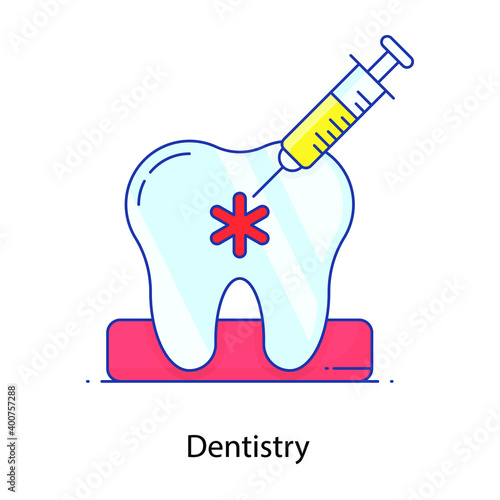 
Injection over tooth, dentistry flat outline vector
