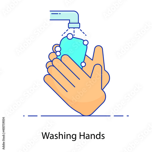 
Hand hygiene, washing hands flat outline concept icon
