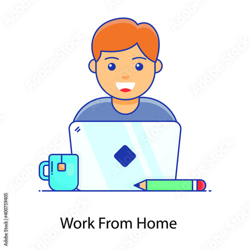 
Work from home flat outline conceptual icon
