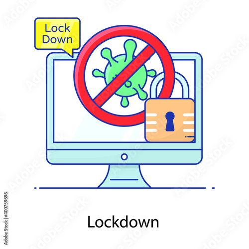 
Coronavirus isolation period, flat outline concept icon of lockdown
