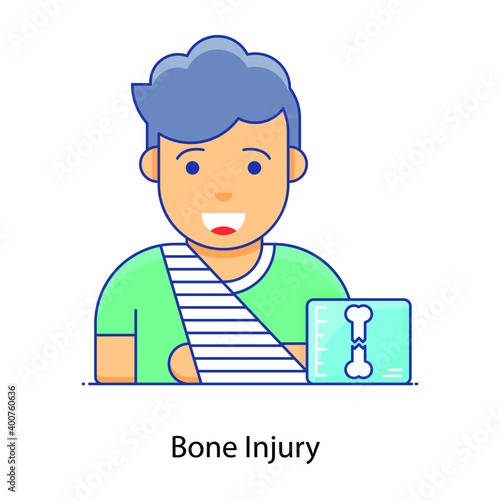 
A sick patient with bone injury, flat outline vector

