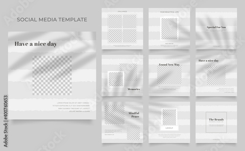 social media template banner blog fashion sale promotion. fully editable instagram and facebook square post frame puzzle organic sale poster. black grey white vector background