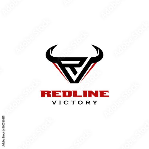rv letter, initials vr, r, v, logotype logo design vector template inspiration bull head logo, horn logo, bull color, strong bull logo