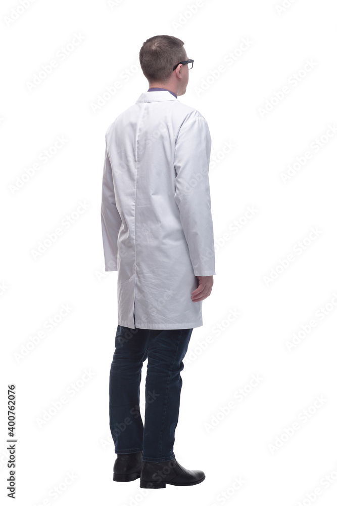 Rear view of medical doctor, full length portrait Rear view of medical doctor, full length portrait