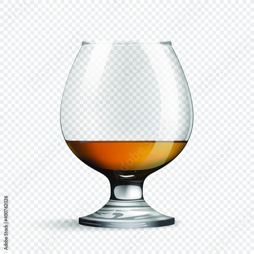 Whiskey glass. Holiday realistic concept. Realistic glasses with whiskey inside isolated on transparent background. Vector illustration.