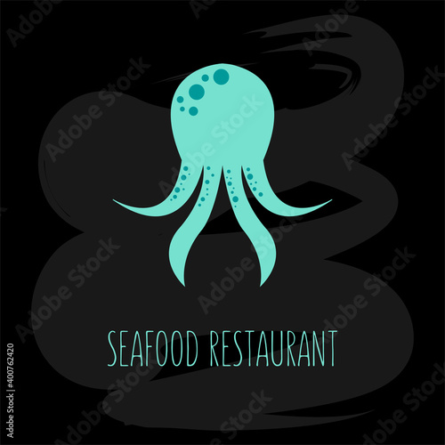 Vector illustration of an octopus for seafood restaurant or café banner, poster, clothing, logo, advertisement design. Pattern for template, signage, billboard, printing, booklet, package, menu design