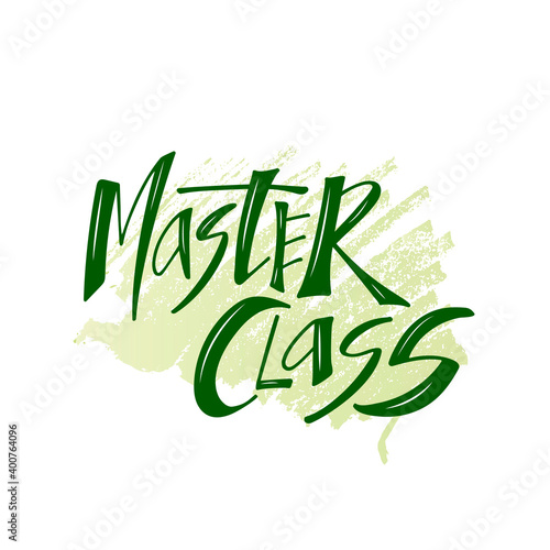 Vector illustration of master class lettering for banner, flyer, poster, event promotion, advertisement design. Handwritten text for template, billboard, print for advertising educational activity
