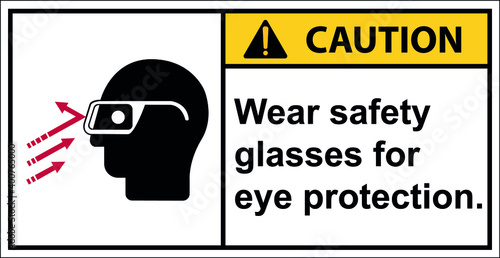 Wear safety glasses for eye protection.vector,Caution