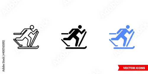 Map symbol cross-country ski trail icon of 3 types color, black and white, outline. Isolated vector sign symbol.