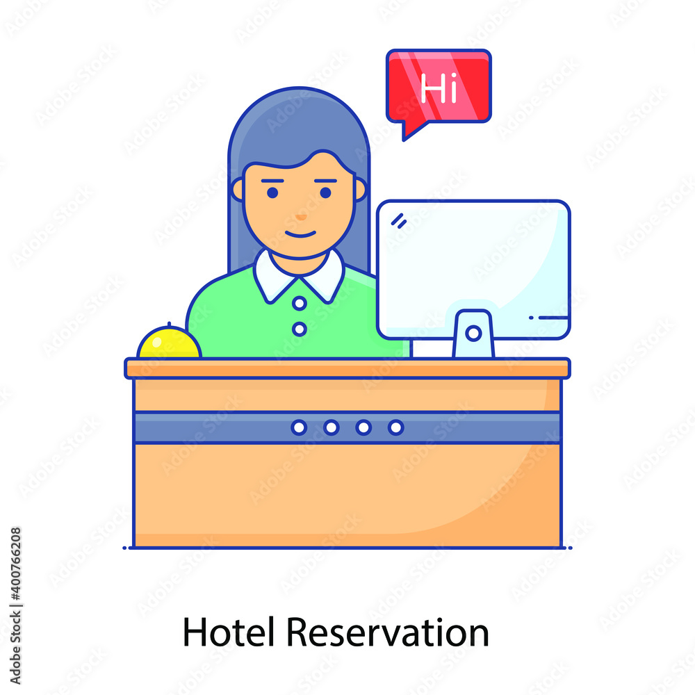 Reception flat outline vector showing receptionist, service assistant
Reception flat outline vector showing receptionist, service assistant