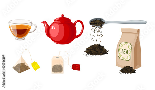 Tea template collection. Vector illustration cartoon flat icon set isolated on white background.