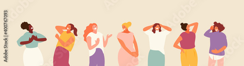 Laughing happy women. Vector female characters illustration