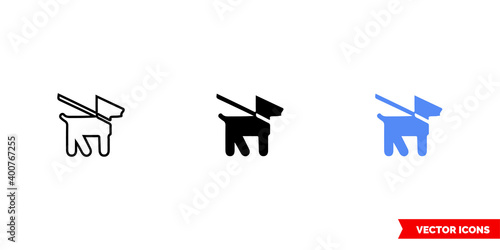 Map symbol pets on leash icon of 3 types color, black and white, outline. Isolated vector sign symbol.