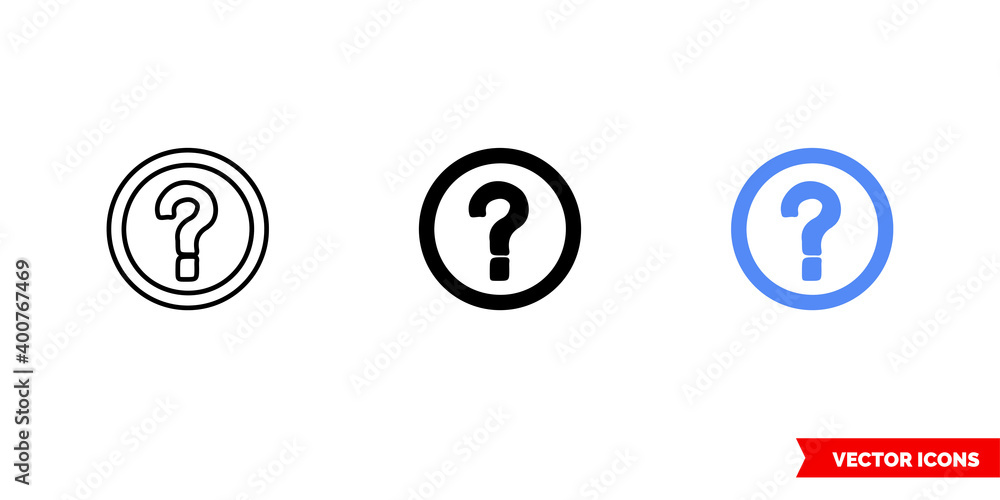 Map symbol question in the circle icon of 3 types color, black and white, outline. Isolated vector sign symbol. Map symbol question in the circle icon of 3 types color, black and white, outline. Isolated vector sign symbol.