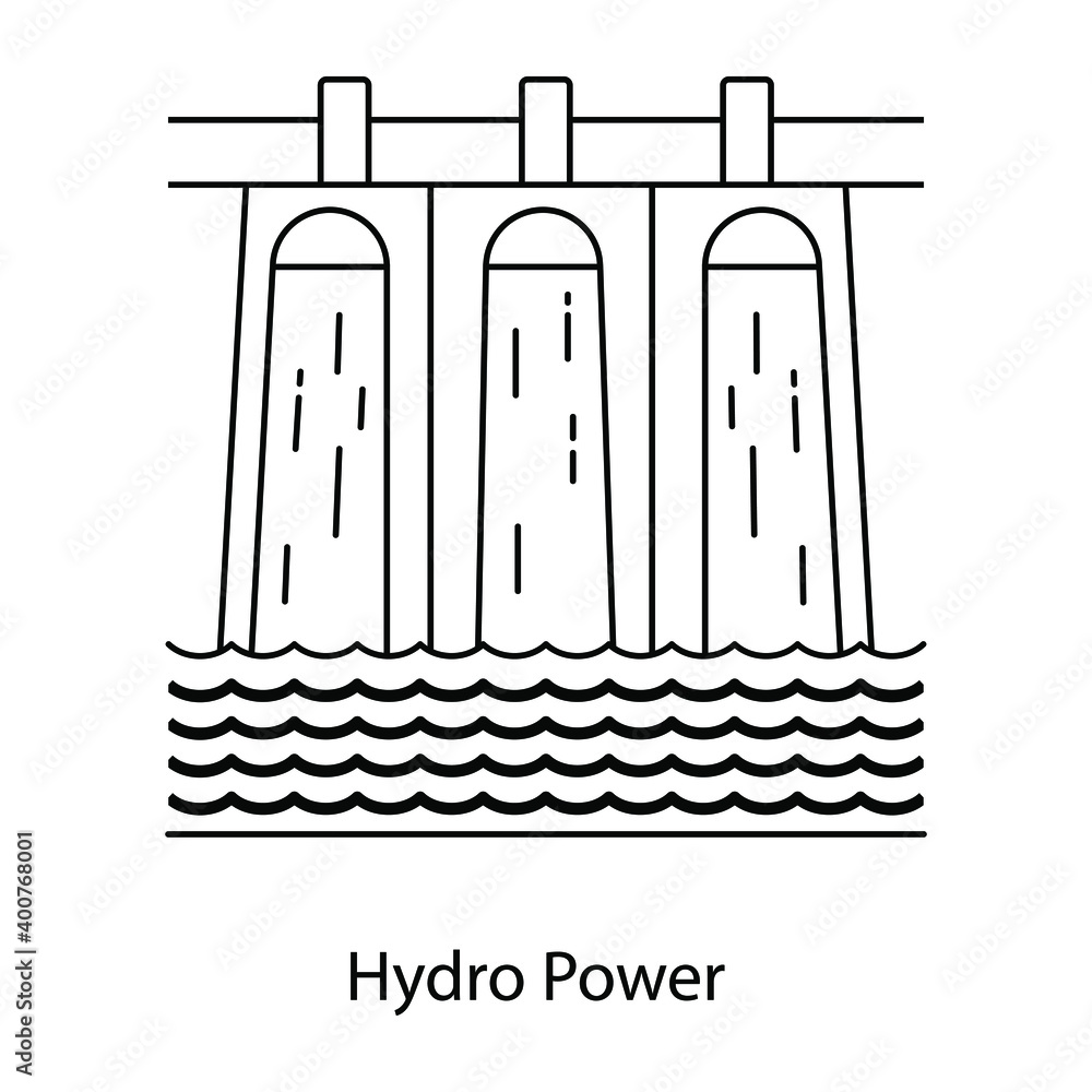 Obraz premium Water energy, flat outline icon of hydropower 