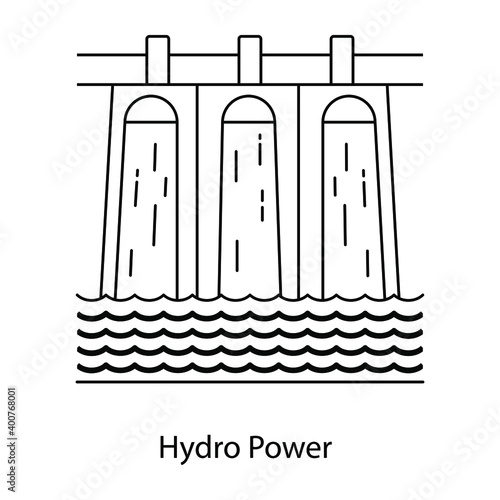 
Water energy, flat outline icon of hydropower 
