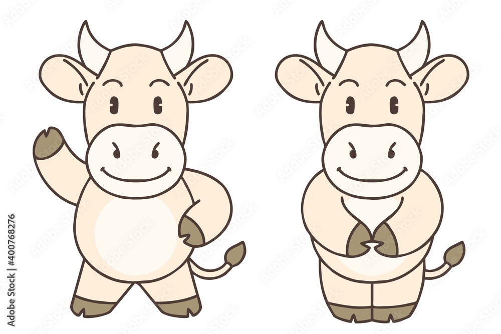 Cattle character greeting. Vector illustrations set.
Cattle character greeting. Vector illustrations set.