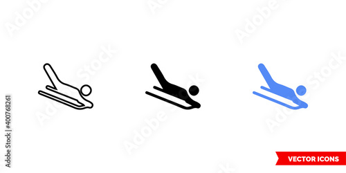 Map symbol sledding icon of 3 types color, black and white, outline. Isolated vector sign symbol.